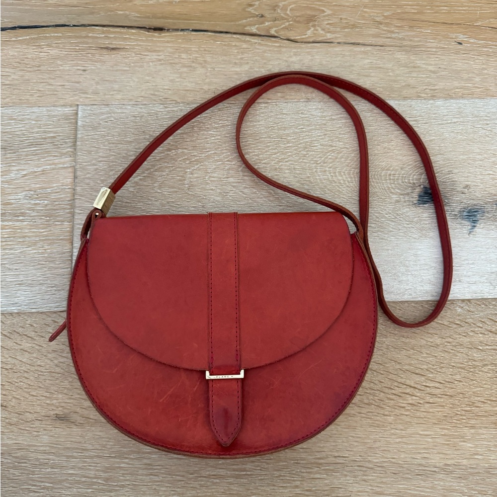 Clare V Red Leather Saddle Bag